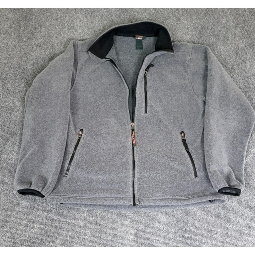 LLBean Men's Gray Fleece Jacket Full Zip  Long Sleeve Casual  Size M Reg